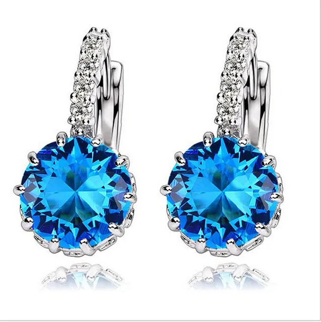 Free Shipping High Quality White Gold Color CZ Stone Zircon Hoop Earrings For Women Fashion Wedding Jewelry Earring 9 Colors