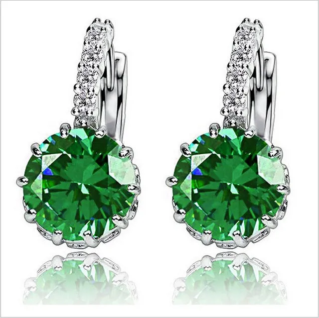Free Shipping High Quality White Gold Color CZ Stone Zircon Hoop Earrings For Women Fashion Wedding Jewelry Earring 9 Colors