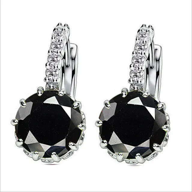 Free Shipping High Quality White Gold Color CZ Stone Zircon Hoop Earrings For Women Fashion Wedding Jewelry Earring 9 Colors