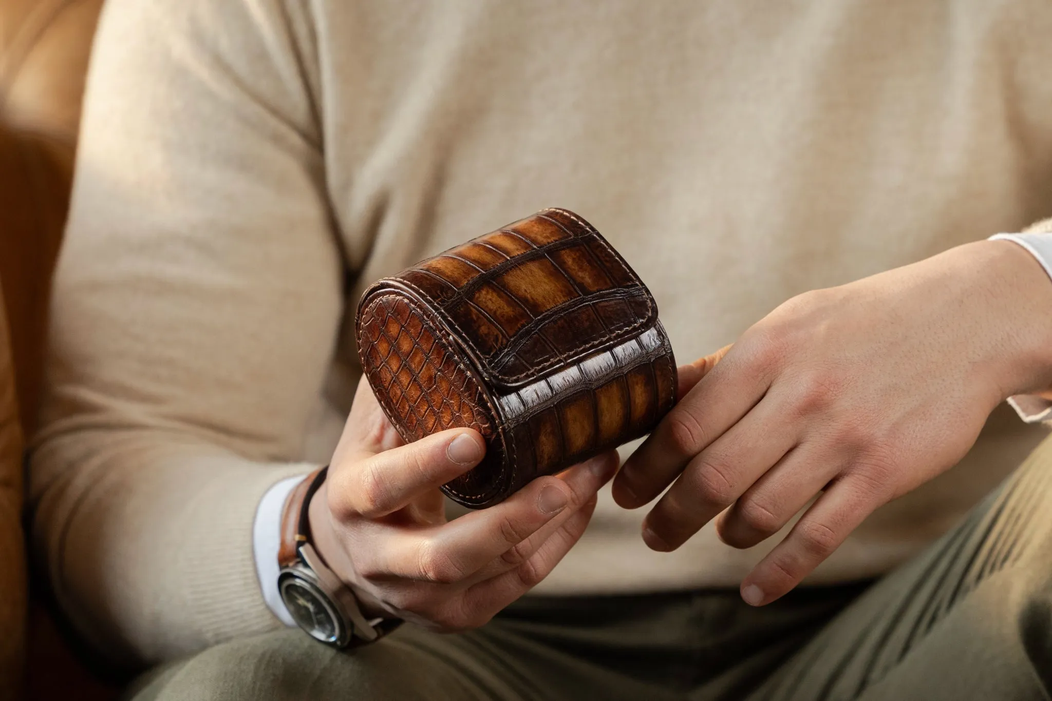 Galata Watch Roll - Alligator Brown For 1 Watch