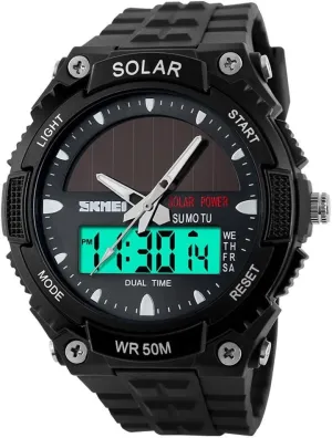 Gosasa Solar Power Sport Watches Men 50M Waterproof Outdoor Multifunctional Military Watch(Black)