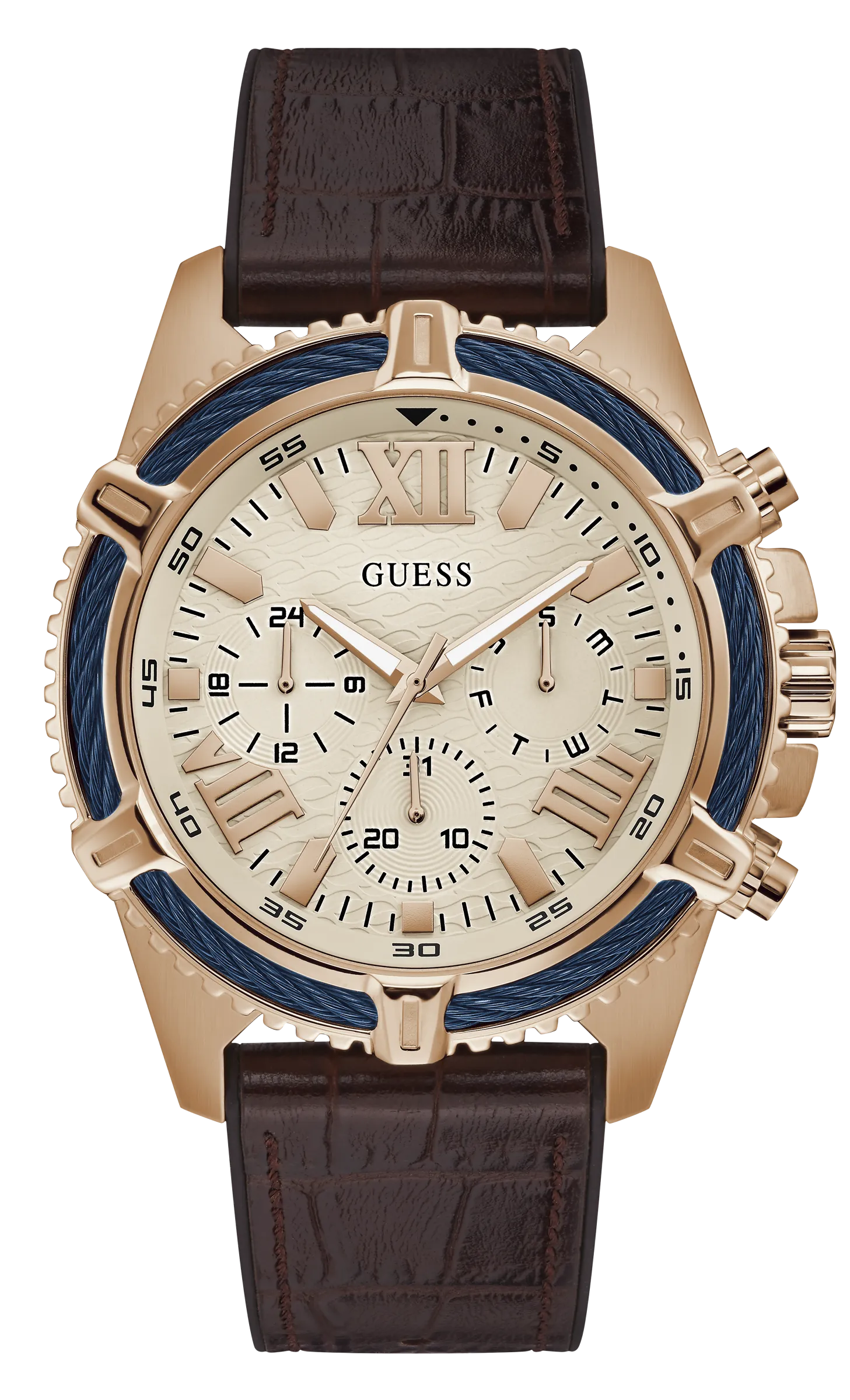 Guess Mens Rose Gold/Brown Multi-function Watch - GW0053G4