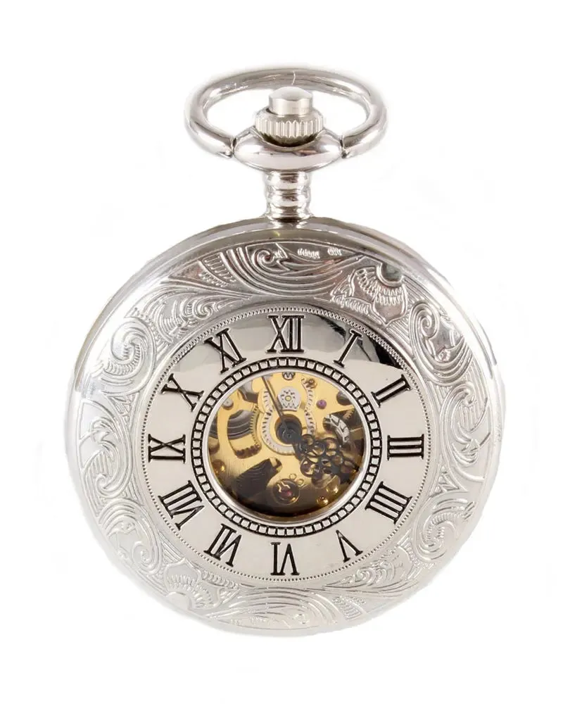 Half Hunter Mechanical Pocket Watch - Silver / Gold