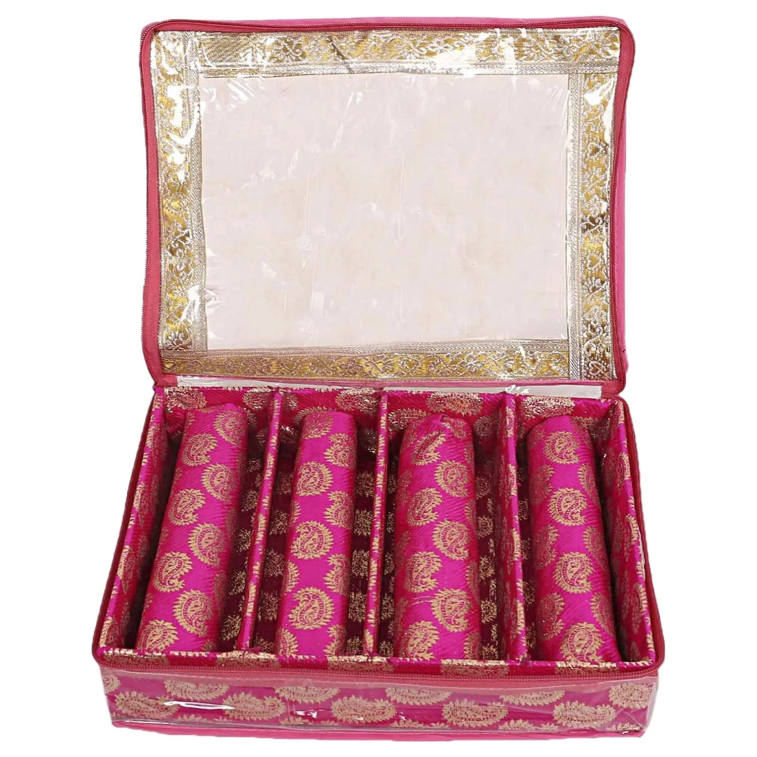 Heart Home Carry Design Laminated 4 Rod Box, Organizer For Bangle, Watches, Bracelets, Jewellery With Tranasparent Top (Pink)-47HH0110