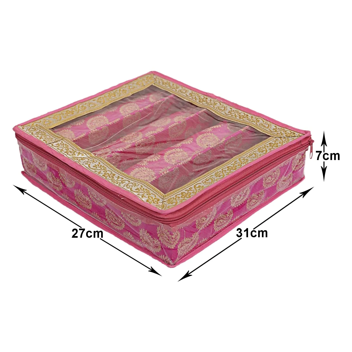 Heart Home Carry Design Laminated 4 Rod Box, Organizer For Bangle, Watches, Bracelets, Jewellery With Tranasparent Top (Pink)-47HH0110