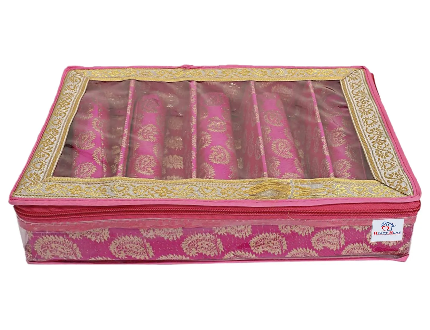 Heart Home Carry Design Laminated 4 Rod Box, Organizer For Bangle, Watches, Bracelets, Jewellery With Tranasparent Top (Pink)-47HH0110