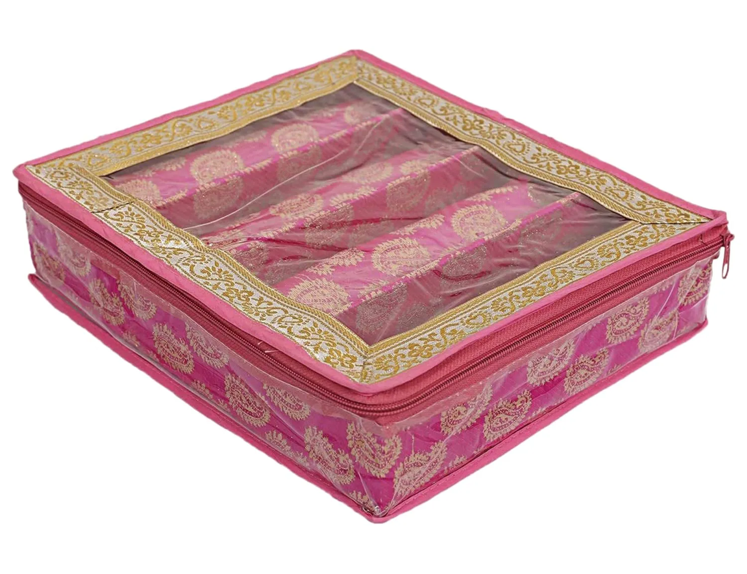 Heart Home Carry Design Laminated 4 Rod Box, Organizer For Bangle, Watches, Bracelets, Jewellery With Tranasparent Top (Pink)-47HH0110