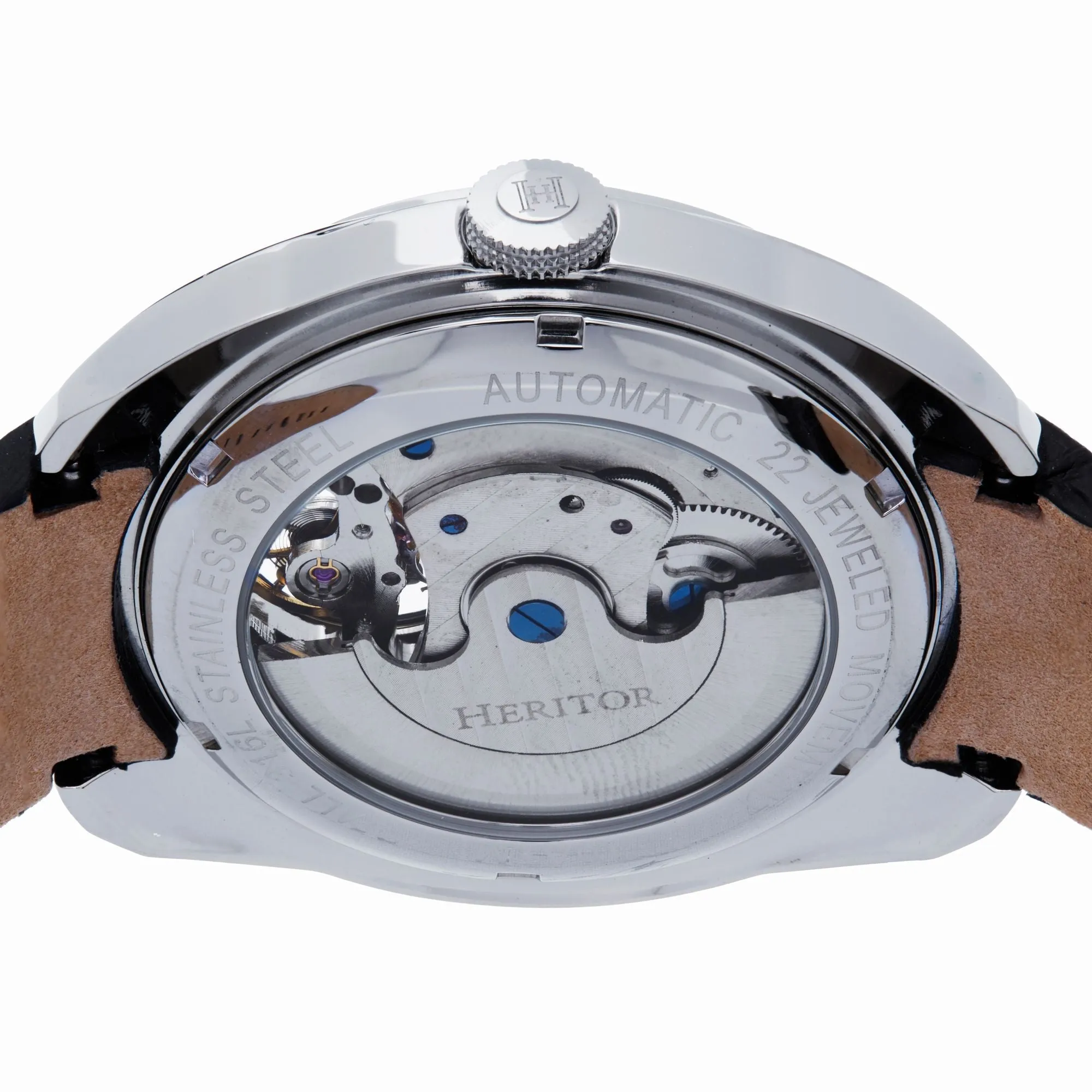 Heritor Automatic Roman Semi-Skeleton Leather-Band Watch