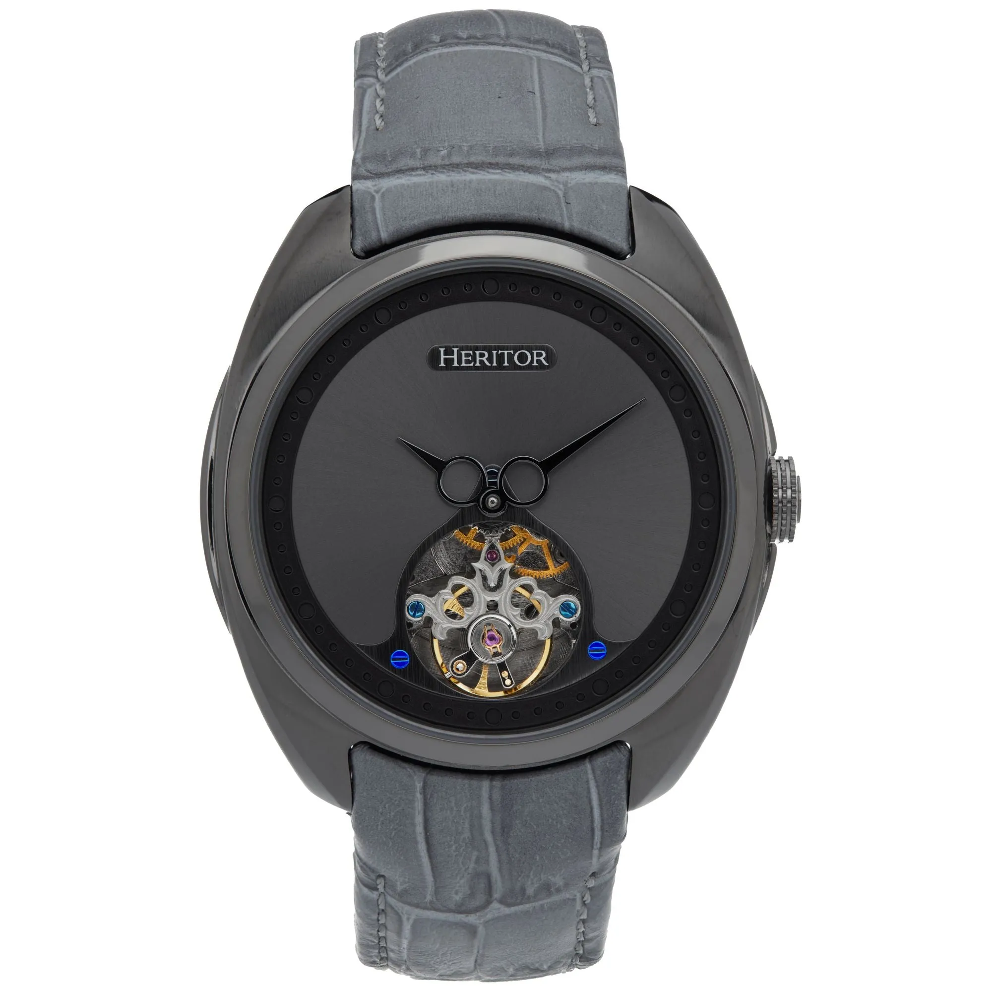 Heritor Automatic Roman Semi-Skeleton Leather-Band Watch