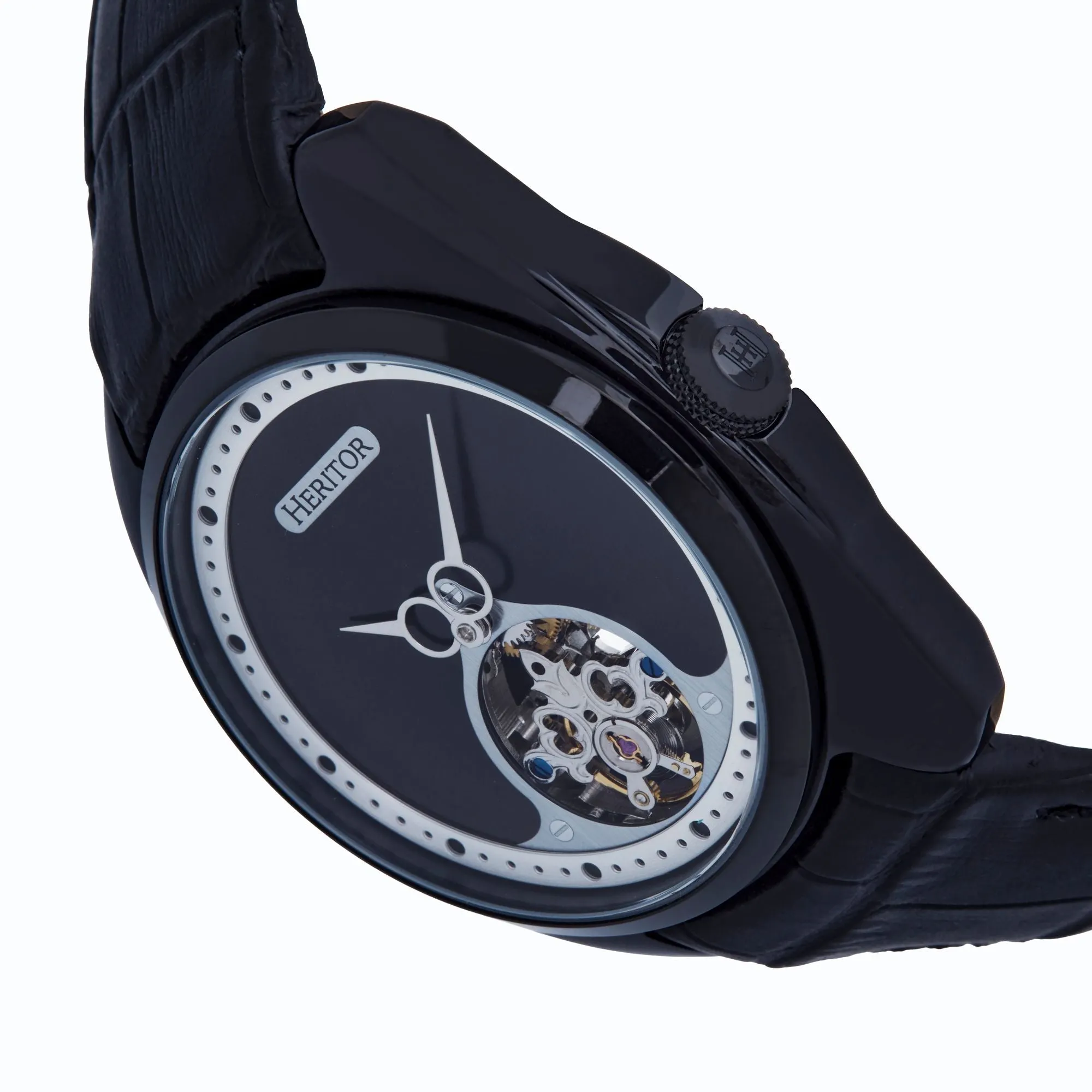 Heritor Automatic Roman Semi-Skeleton Leather-Band Watch