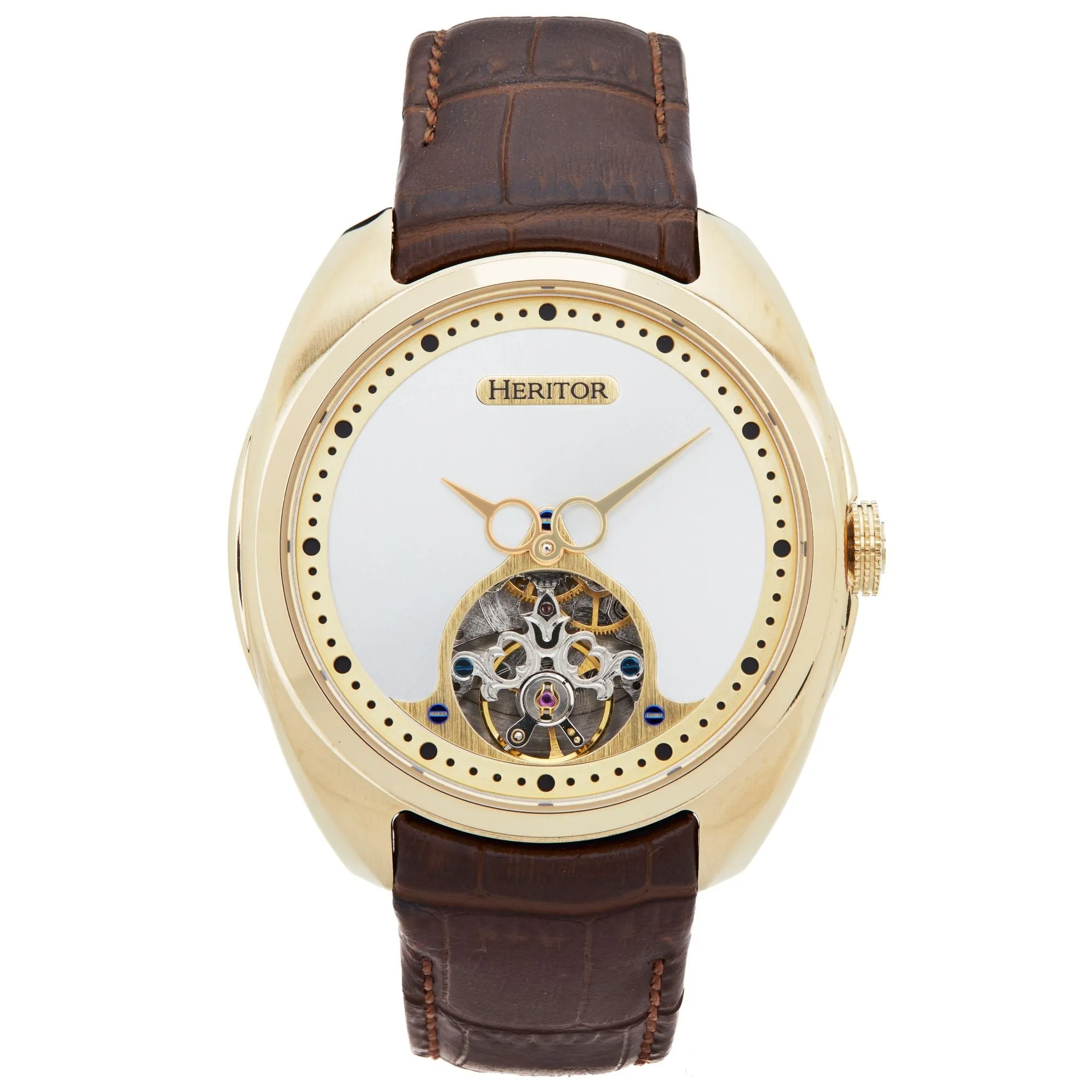 Heritor Automatic Roman Semi-Skeleton Leather-Band Watch