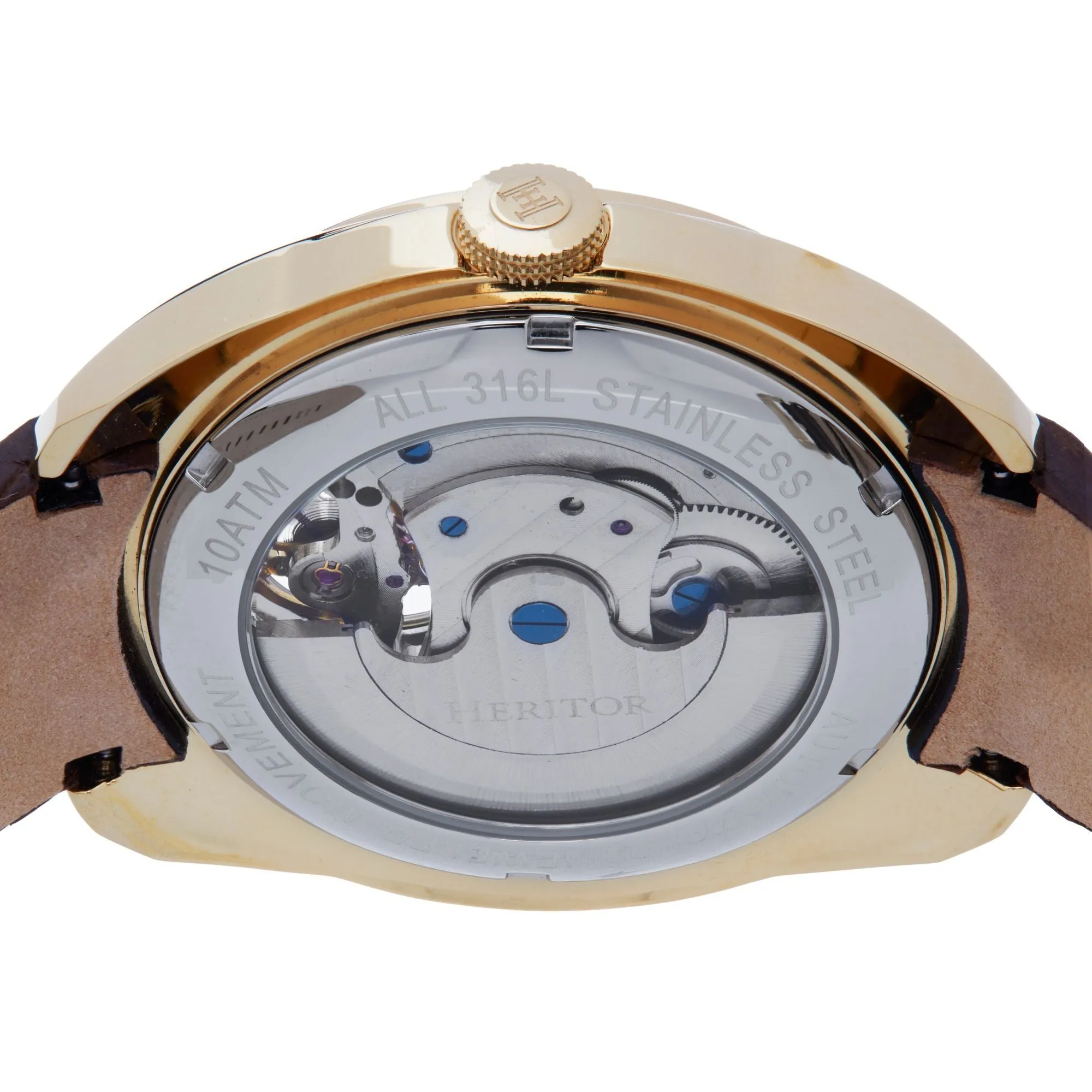 Heritor Automatic Roman Semi-Skeleton Leather-Band Watch