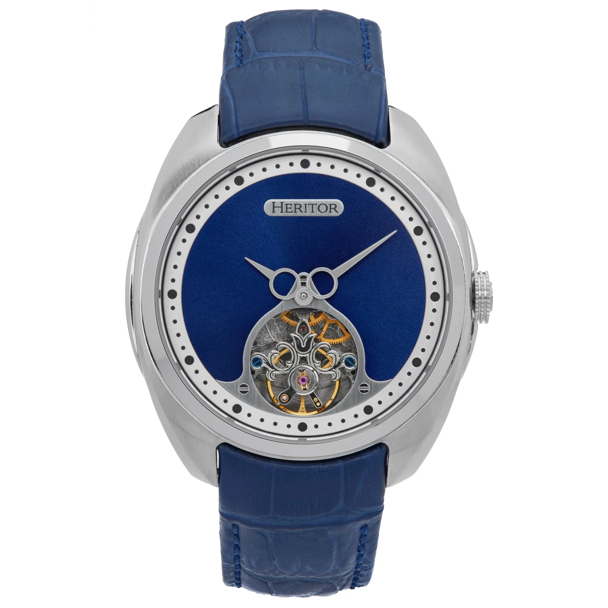 Heritor Automatic Roman Semi-Skeleton Leather-Band Watch