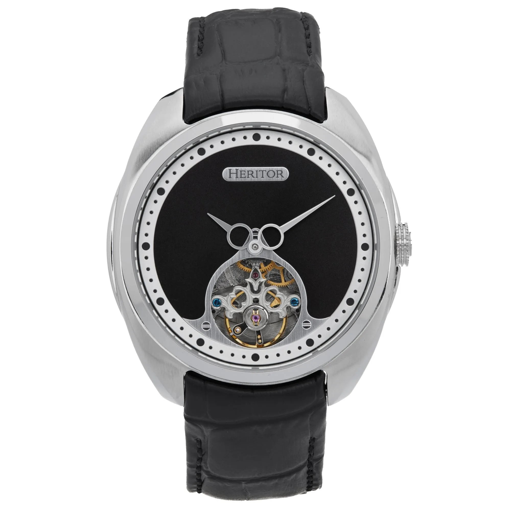 Heritor Automatic Roman Semi-Skeleton Leather-Band Watch