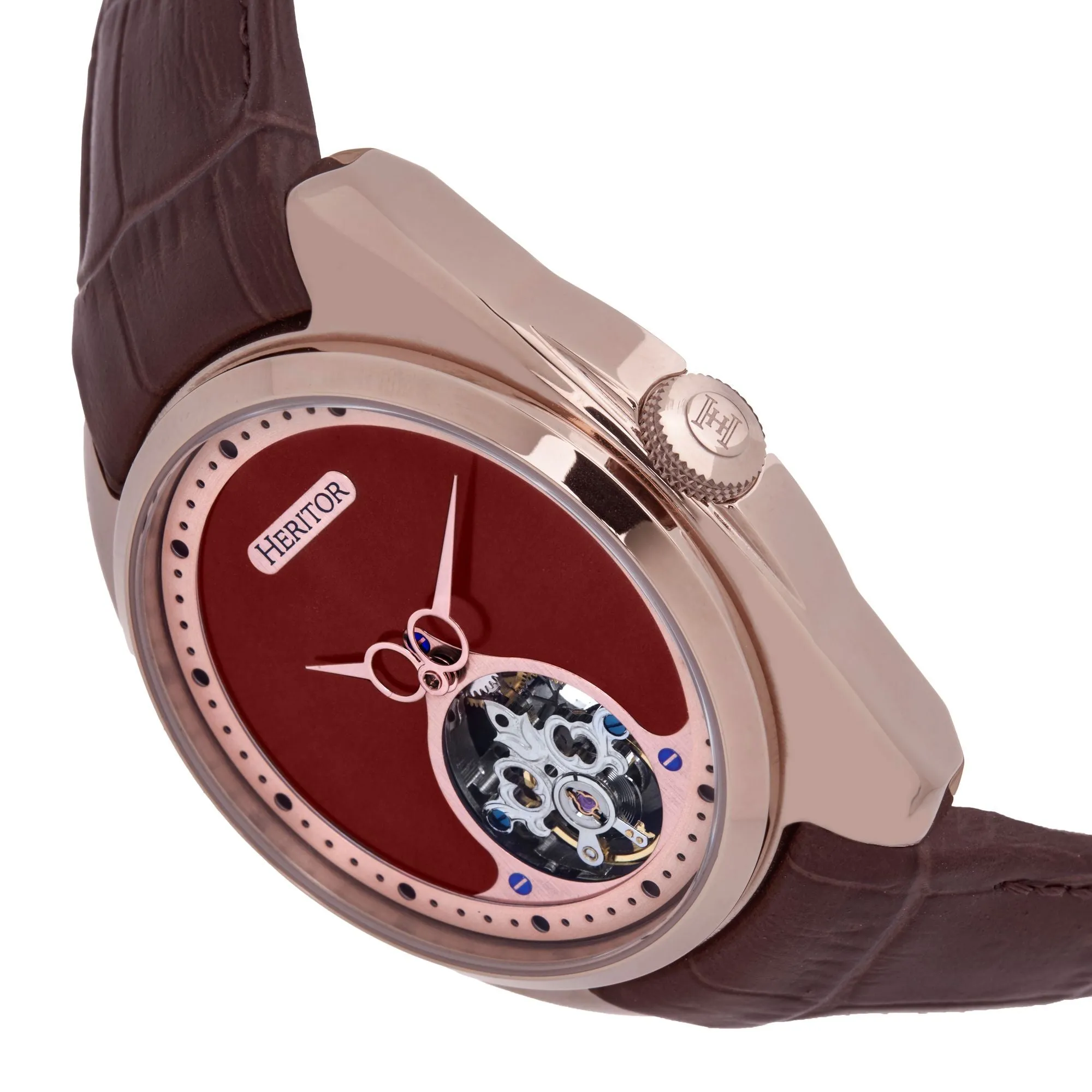 Heritor Automatic Roman Semi-Skeleton Leather-Band Watch