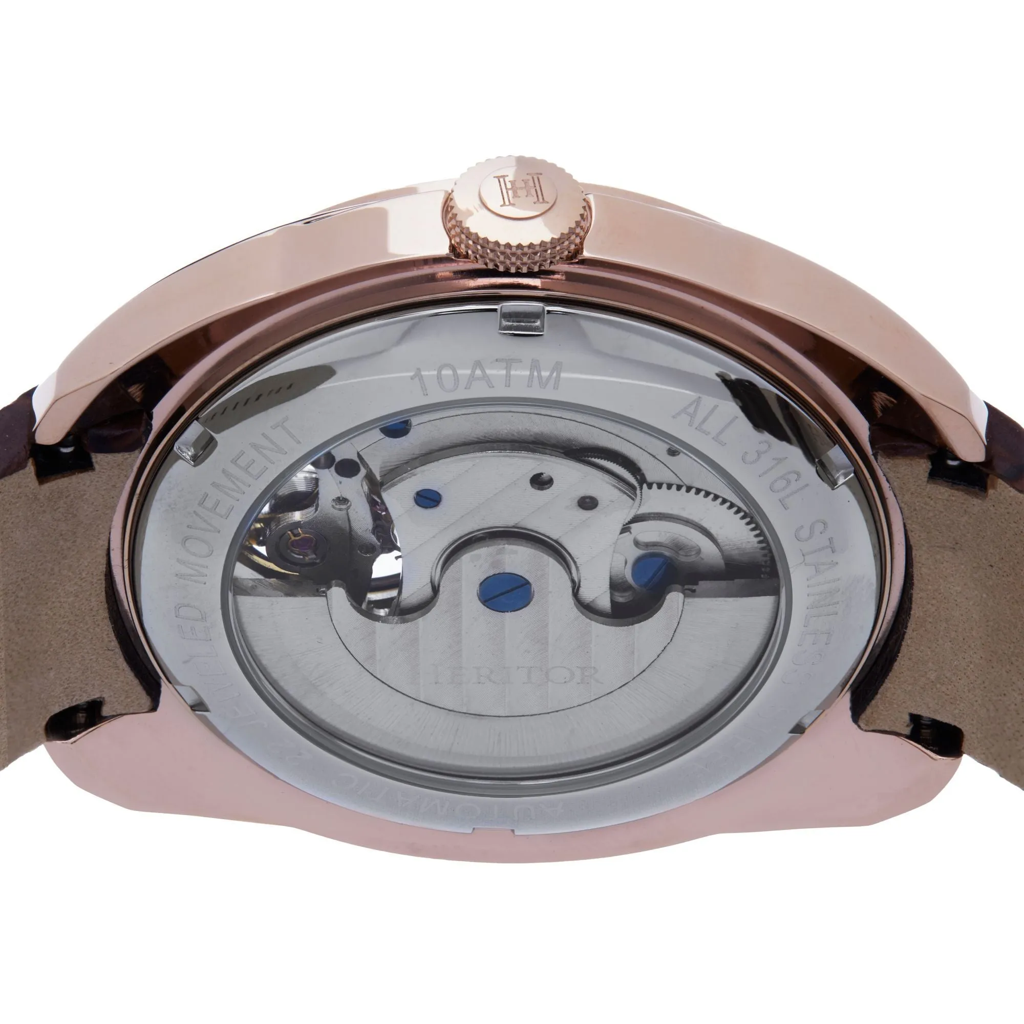 Heritor Automatic Roman Semi-Skeleton Leather-Band Watch