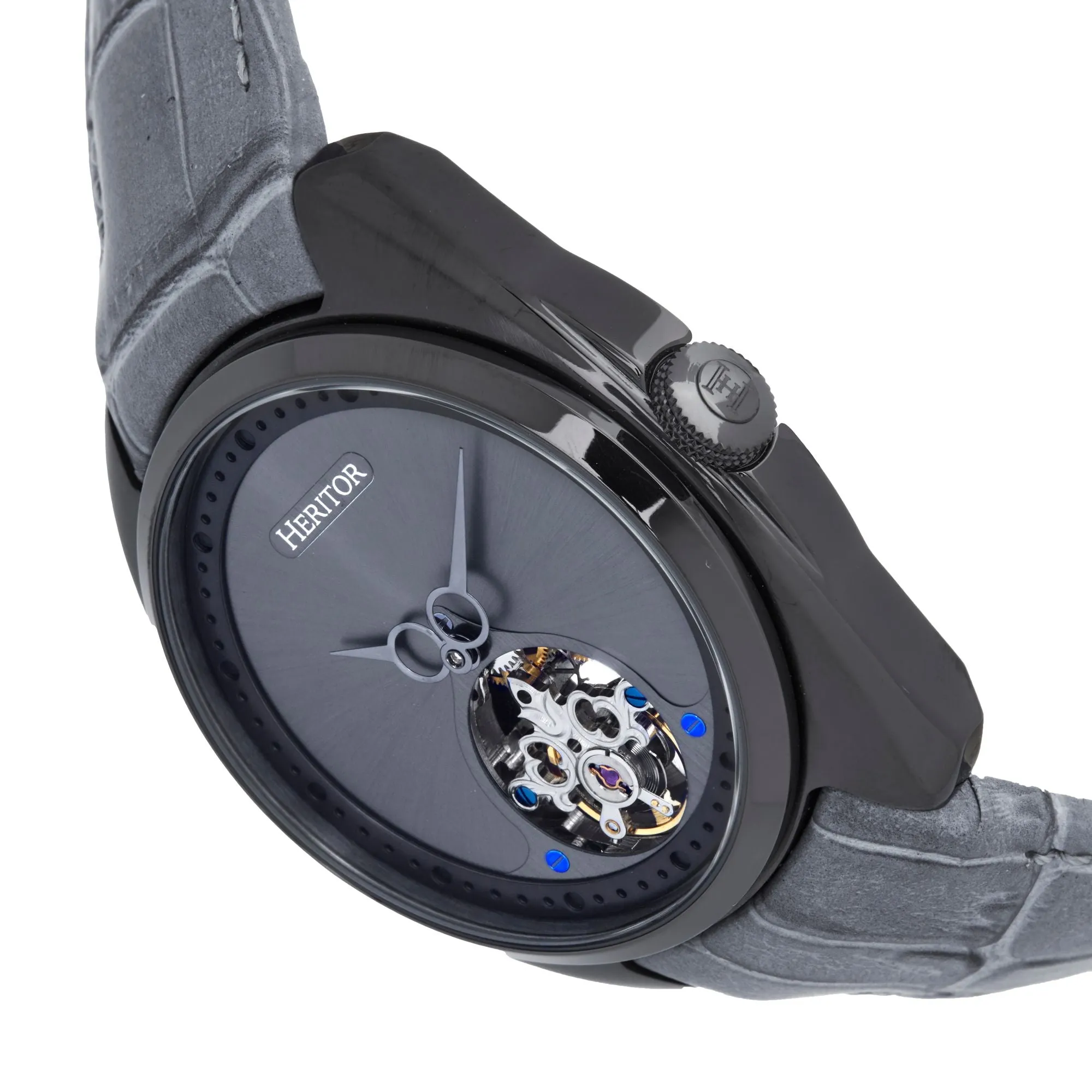 Heritor Automatic Roman Semi-Skeleton Leather-Band Watch