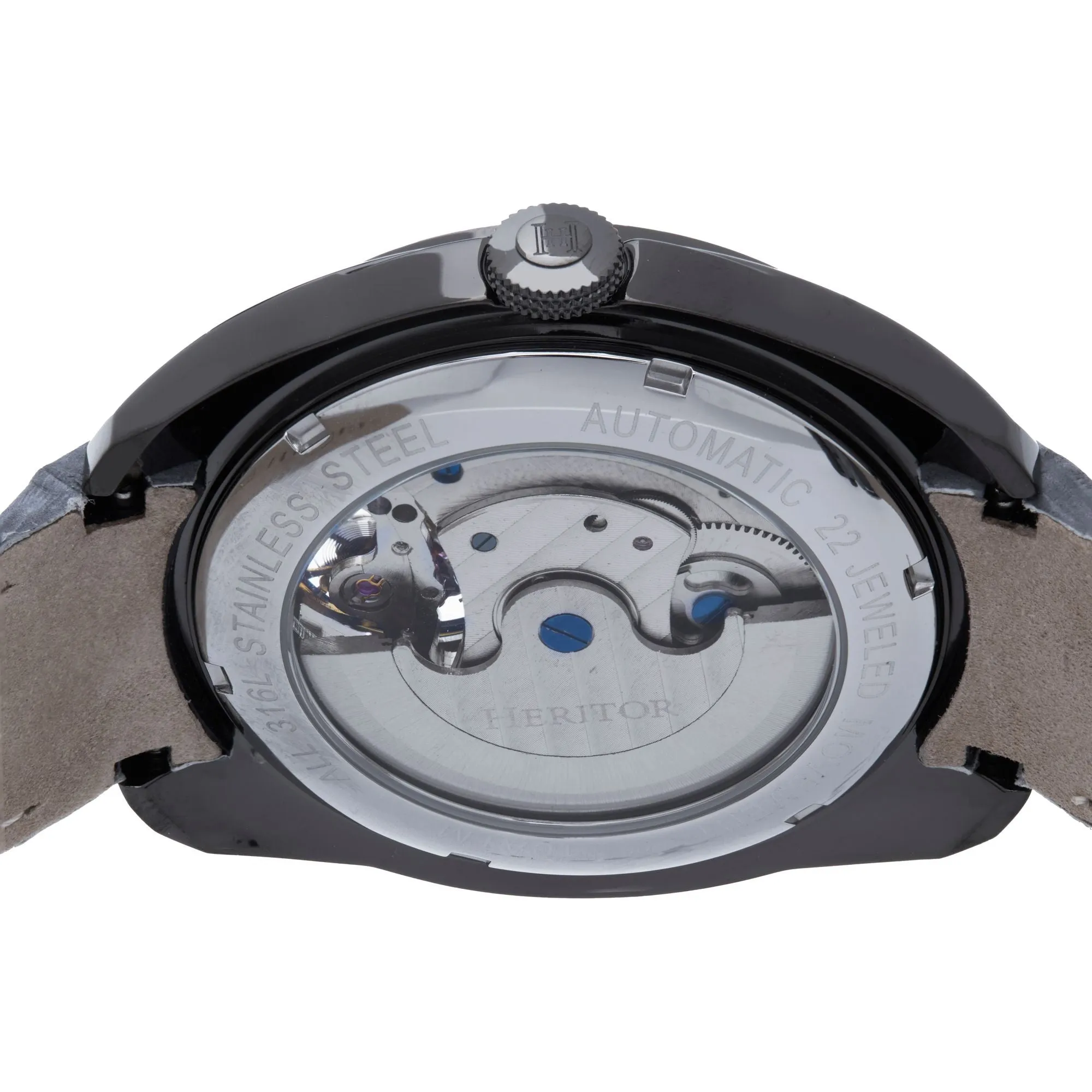 Heritor Automatic Roman Semi-Skeleton Leather-Band Watch