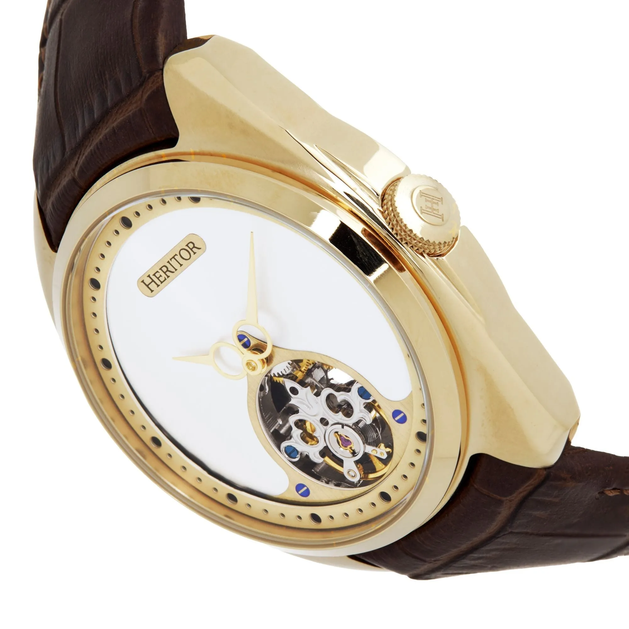 Heritor Automatic Roman Semi-Skeleton Leather-Band Watch