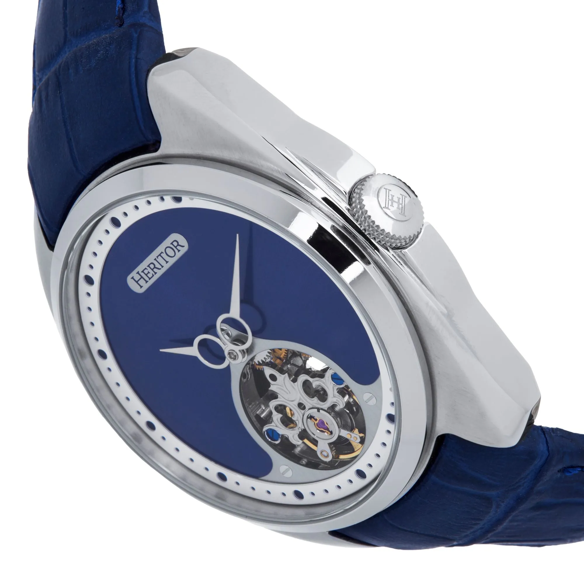 Heritor Automatic Roman Semi-Skeleton Leather-Band Watch