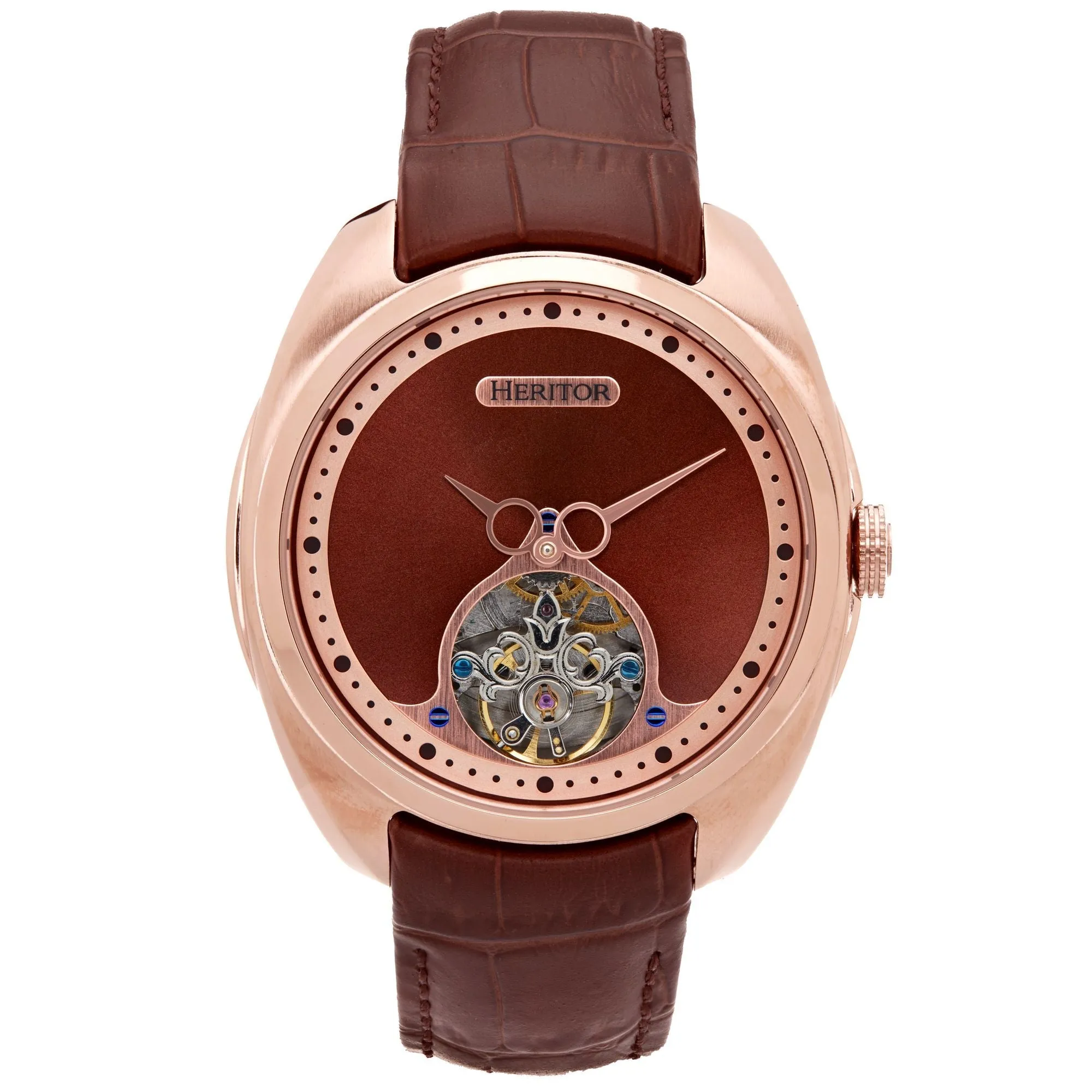 Heritor Automatic Roman Semi-Skeleton Leather-Band Watch