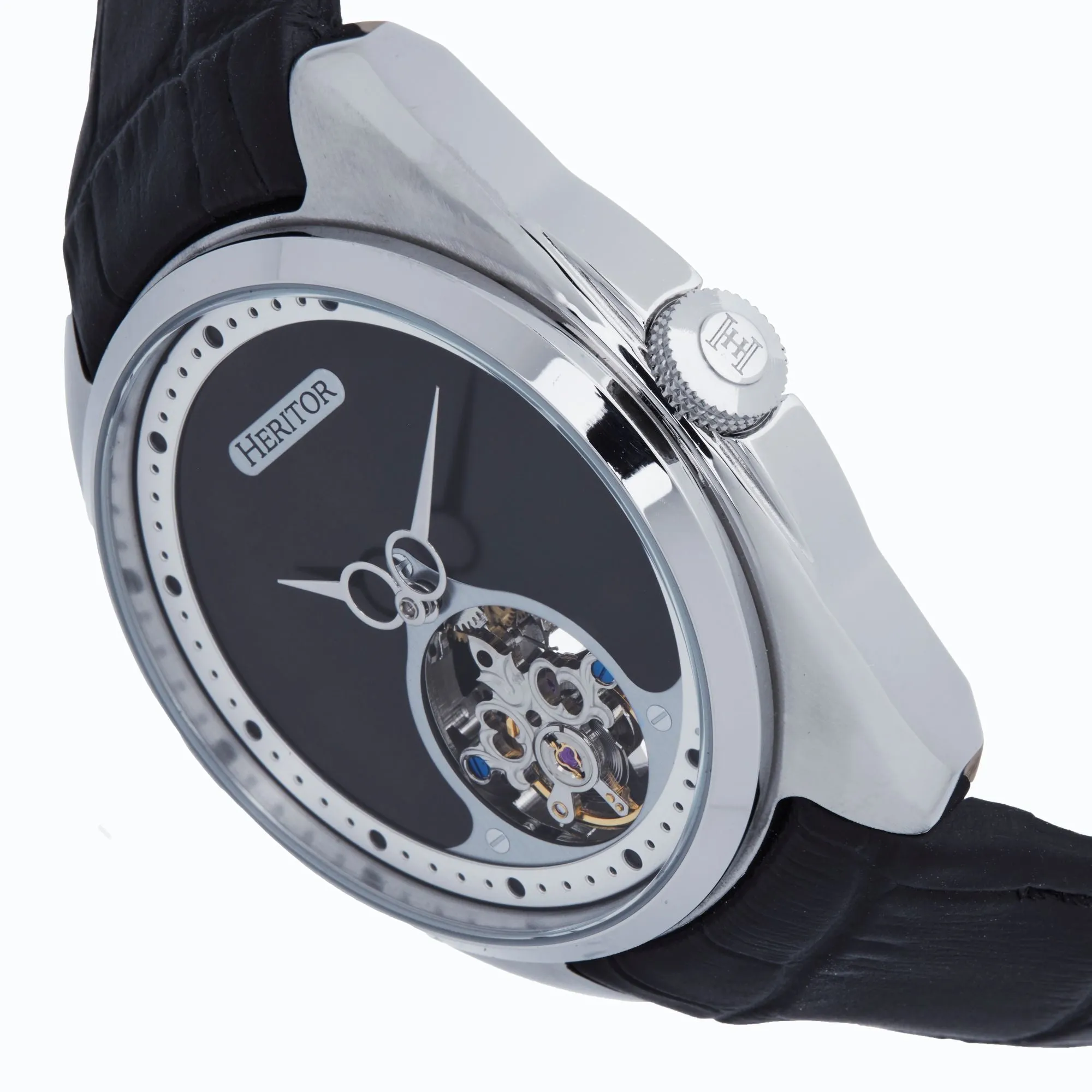 Heritor Automatic Roman Semi-Skeleton Leather-Band Watch