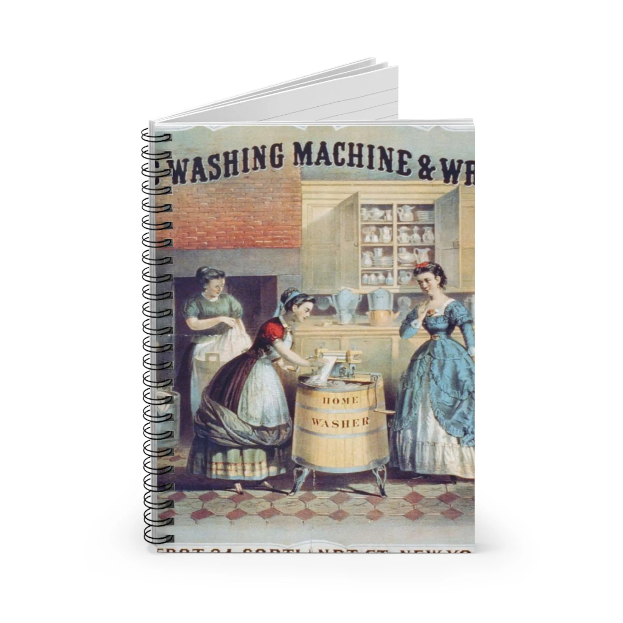 Home washing machine & wringer - A painting of women washing machines in a kitchen Spiral Bound Ruled Notebook with Printed Cover