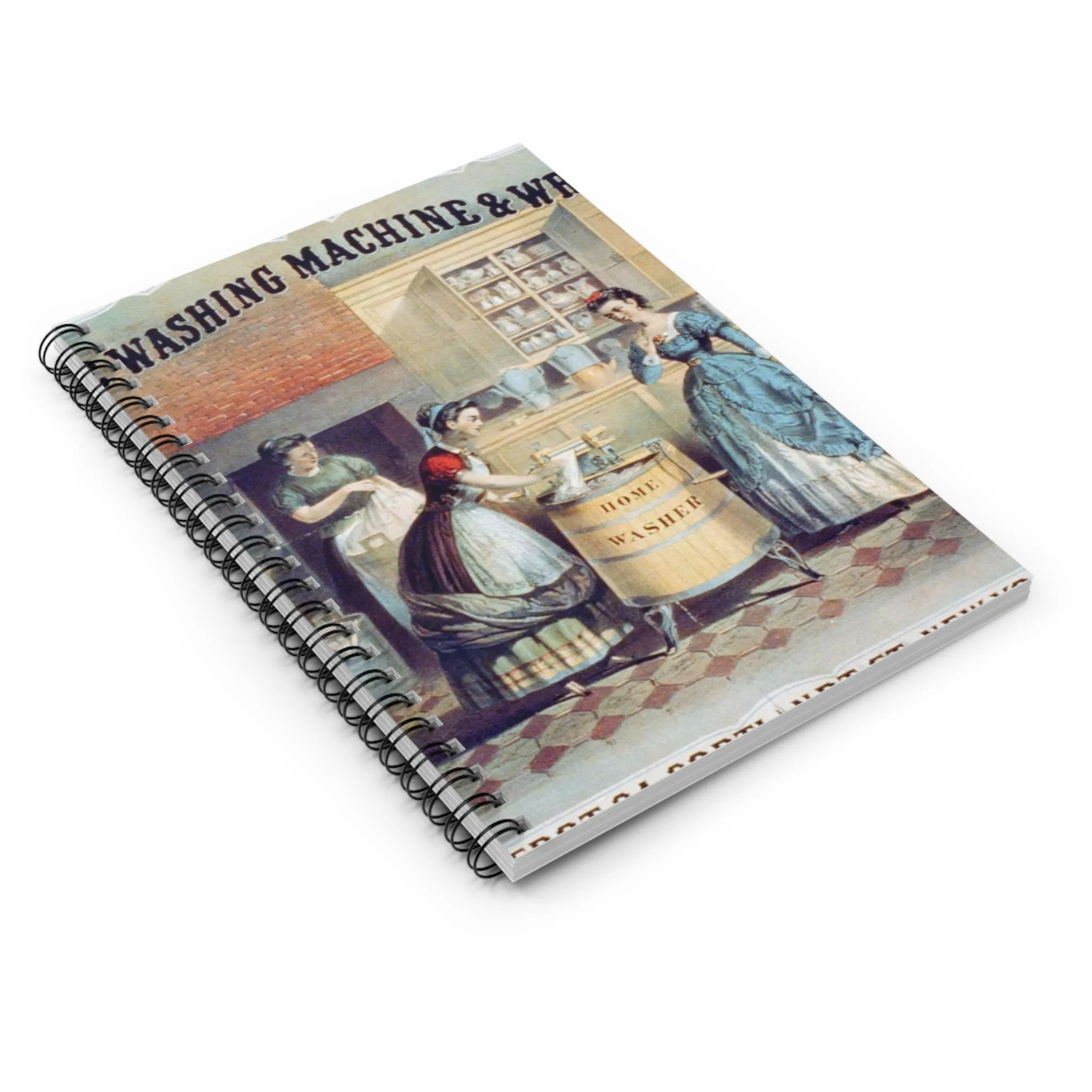 Home washing machine & wringer - A painting of women washing machines in a kitchen Spiral Bound Ruled Notebook with Printed Cover
