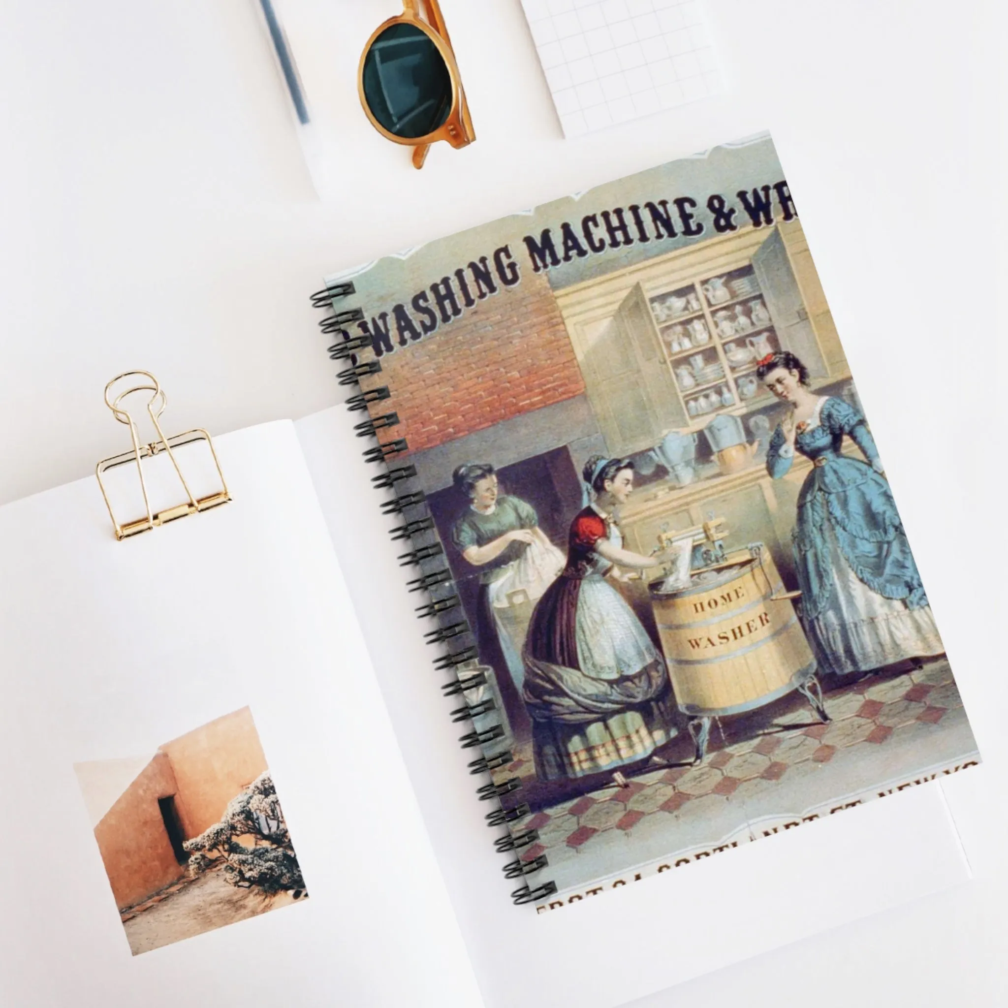 Home washing machine & wringer - A painting of women washing machines in a kitchen Spiral Bound Ruled Notebook with Printed Cover