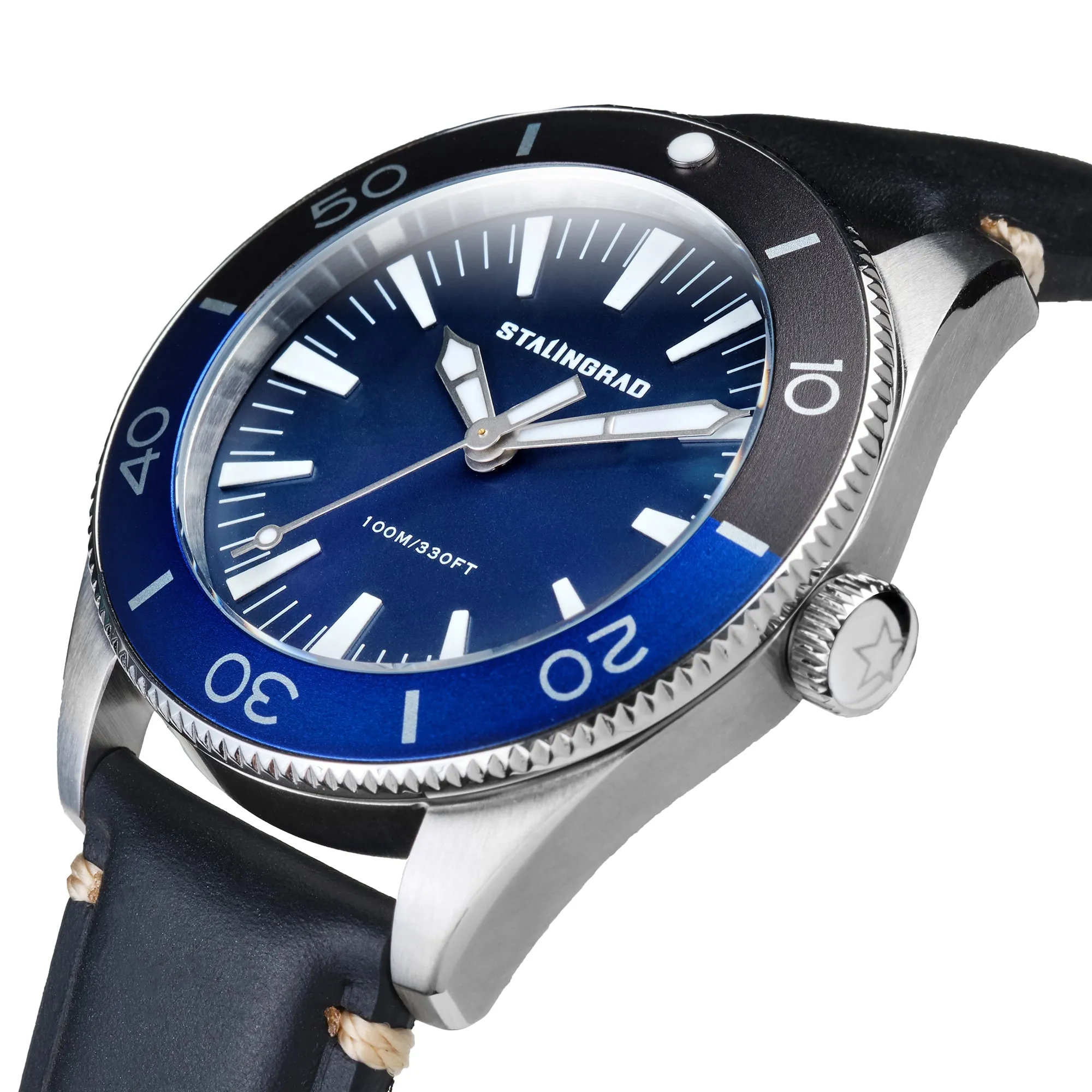 Iron Will. Blue Dial. Black Leather Strap. SG-0012-03