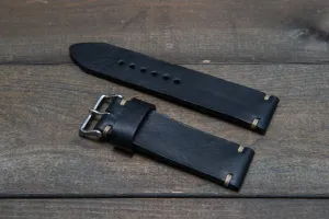 Italian bull leather watch strap 4 mm thick, Black Oily , handmade in Finland -  16mm, 17 mm, 18mm, 19 mm, 20mm, 21mm, 22mm, 23 mm, 24mm, 25 mm, 26 mm.