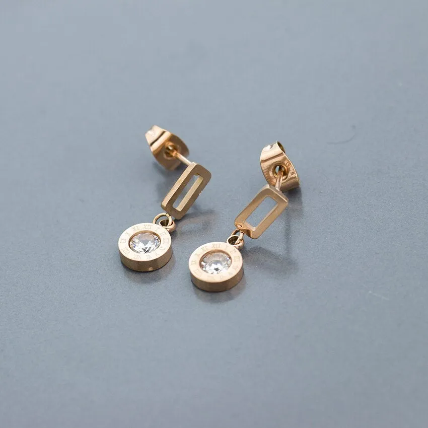 Korean Style Rose Gold Color Long Crystal Earrings