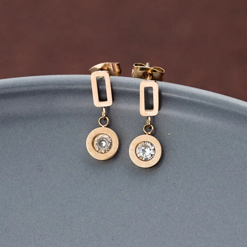 Korean Style Rose Gold Color Long Crystal Earrings