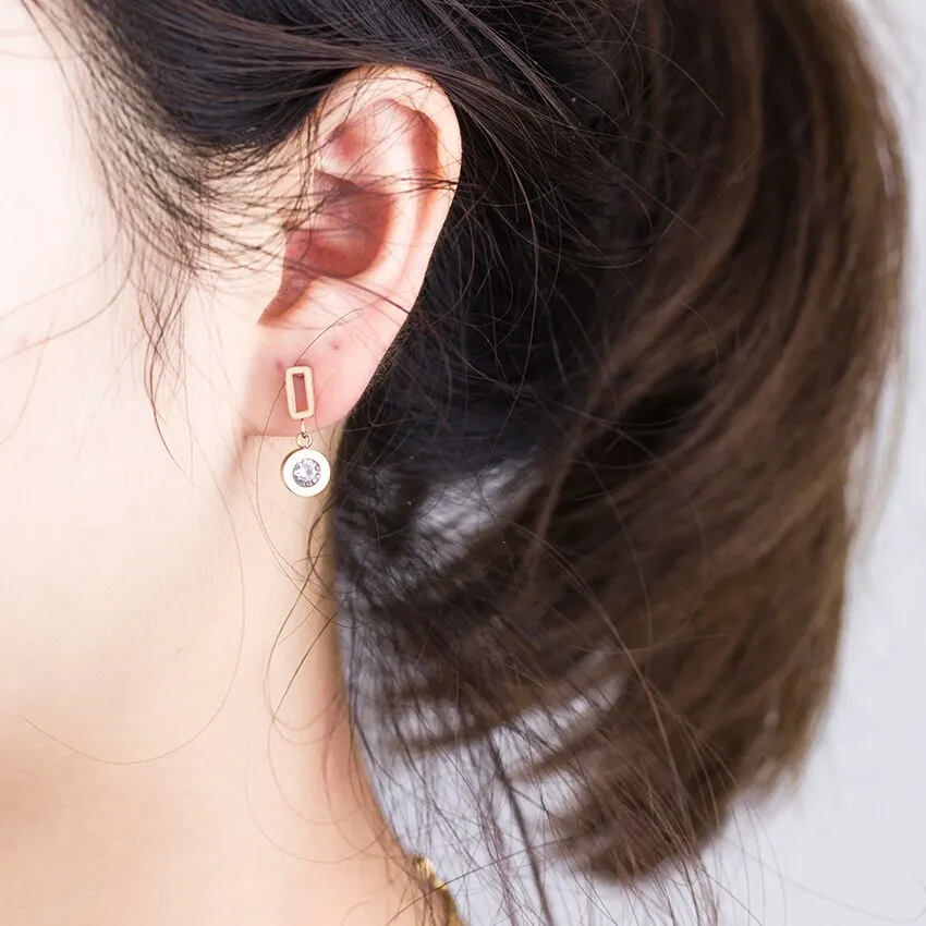 Korean Style Rose Gold Color Long Crystal Earrings