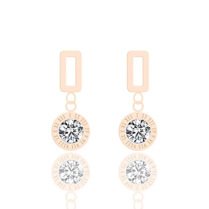 Korean Style Rose Gold Color Long Crystal Earrings