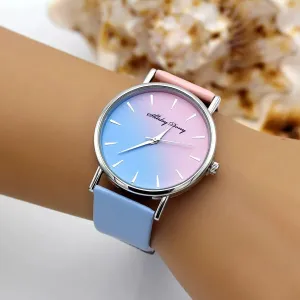 Ladies Casual Gradient Color Watch Various Colors PU Leather Band Luxury Trendy Women's Quartz Watches