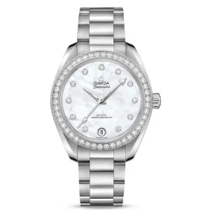 Ladies' OMEGA Seamaster Aqua Terra Co-Axial Master Chronometer Chronograph 34mm White Mother-of-Pearl Dial and Diamond Watch O22015342055001