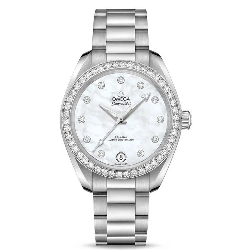 Ladies' OMEGA Seamaster Aqua Terra Co-Axial Master Chronometer Chronograph 34mm White Mother-of-Pearl Dial and Diamond Watch O22015342055001