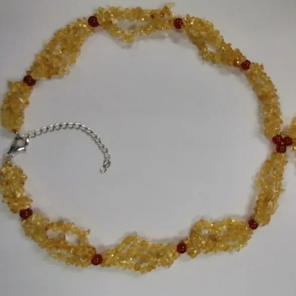 Ladies Stylish Natural Citrine and Red Agate Chips Necklace