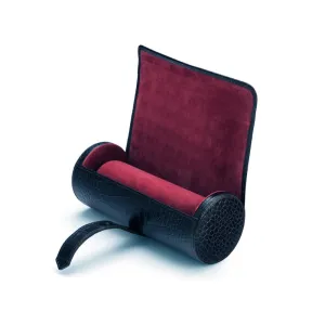 Large Leather Watch Roll - Black Croc With Red