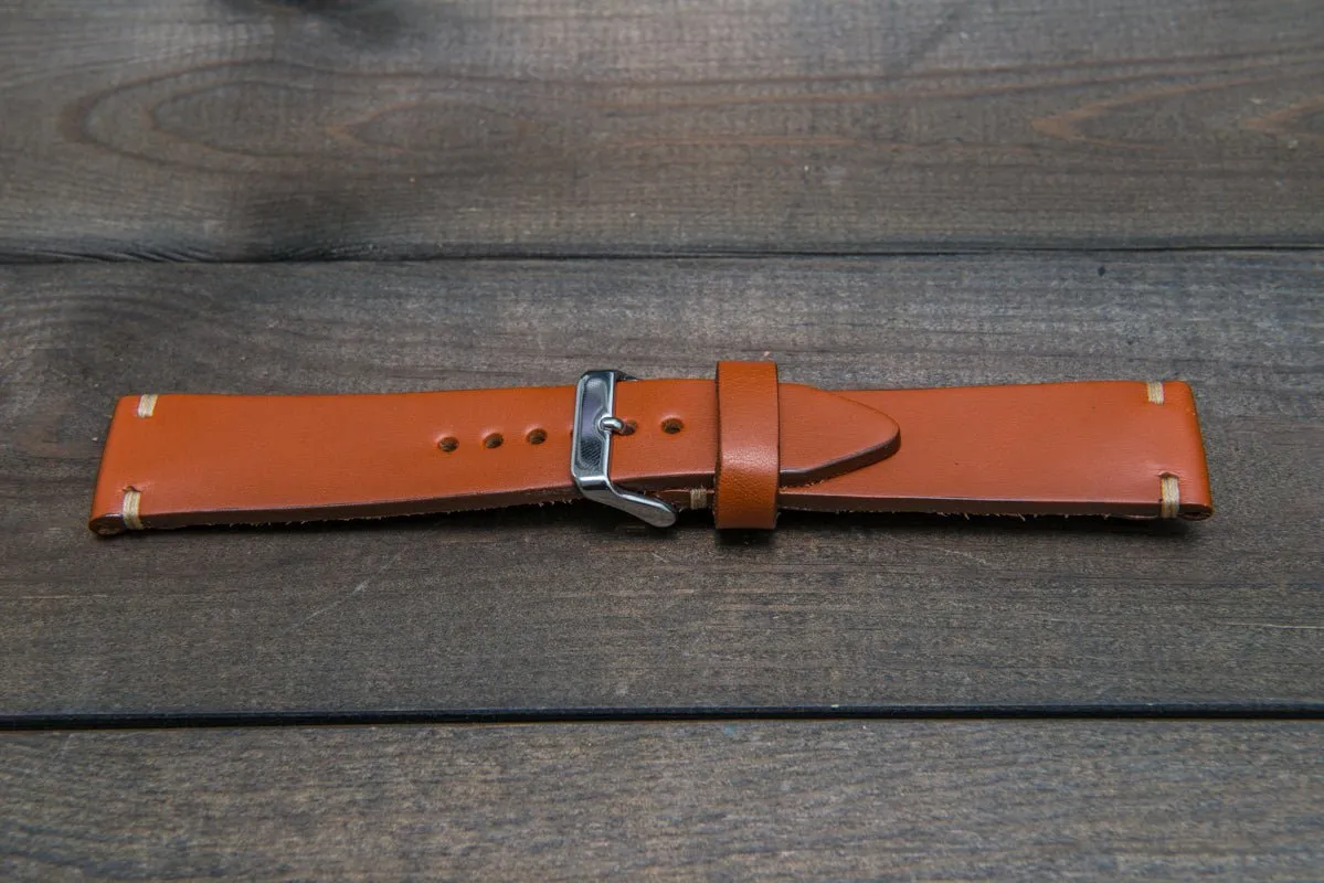 Leather watch strap 3-4 mm thick, Cognac color, handmade in Finland