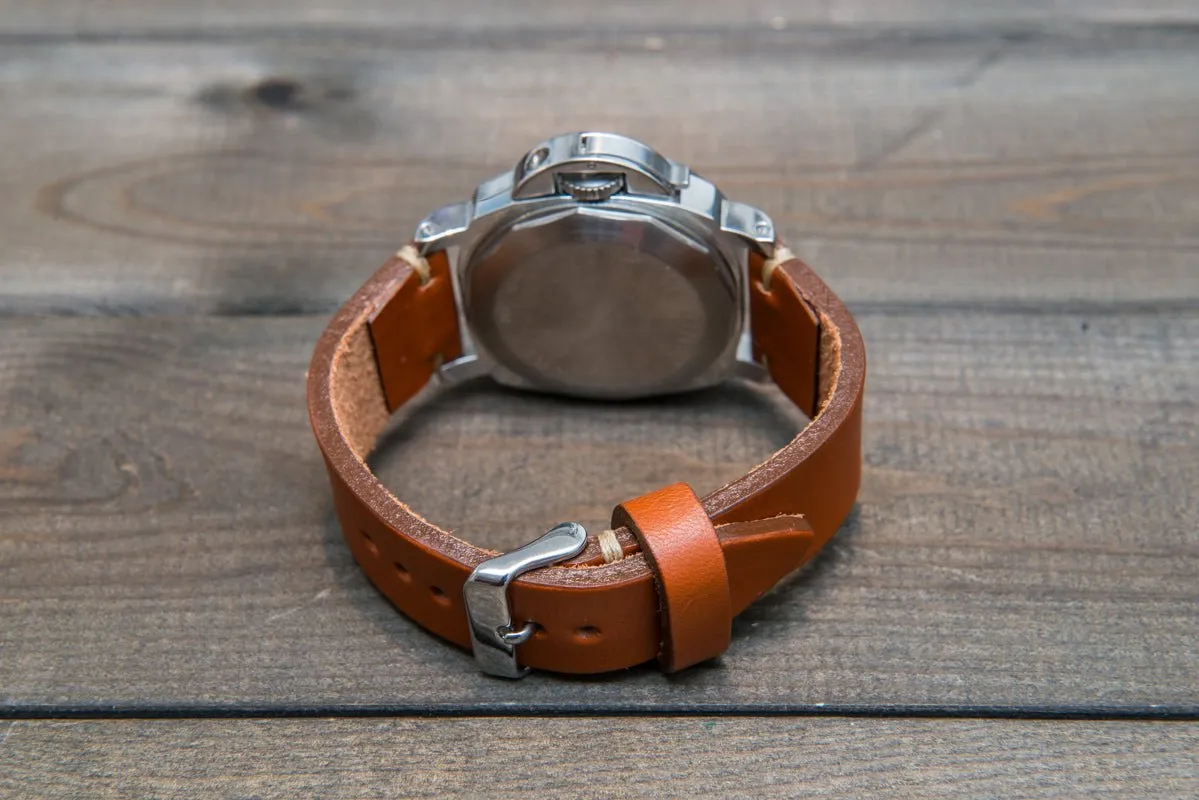 Leather watch strap 3-4 mm thick, Cognac color, handmade in Finland