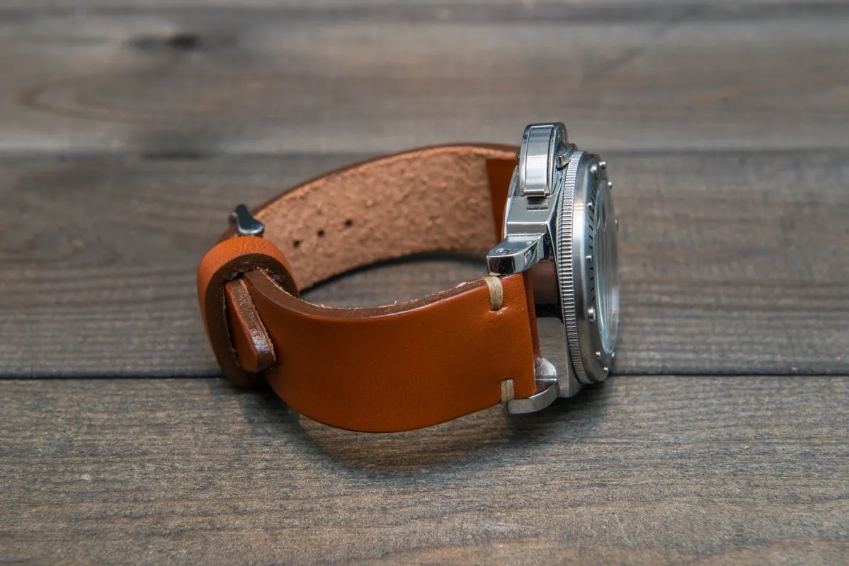 Leather watch strap 3-4 mm thick, Cognac color, handmade in Finland