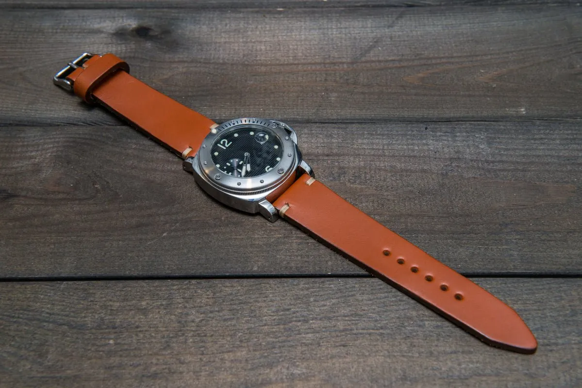 Leather watch strap 3-4 mm thick, Cognac color, handmade in Finland