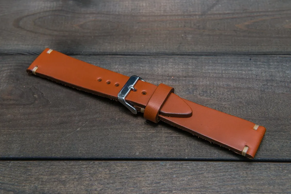 Leather watch strap 3-4 mm thick, Cognac color, handmade in Finland