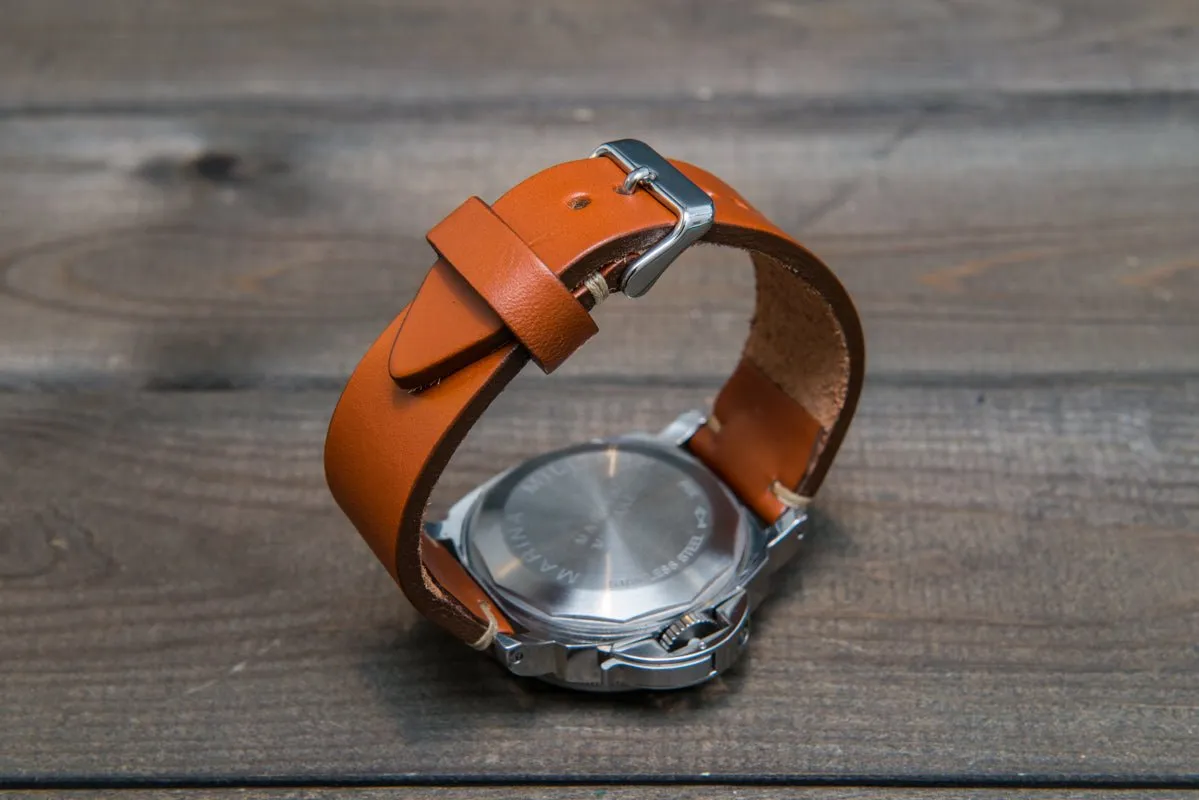 Leather watch strap 3-4 mm thick, Cognac color, handmade in Finland