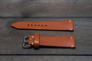 Leather watch strap 3-4 mm thick, Cognac color, handmade in Finland