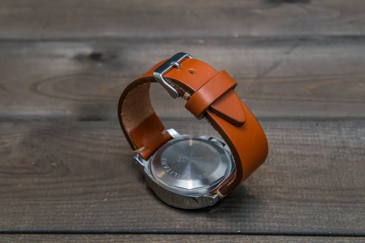 Leather watch strap 3-4 mm thick, Cognac color, handmade in Finland