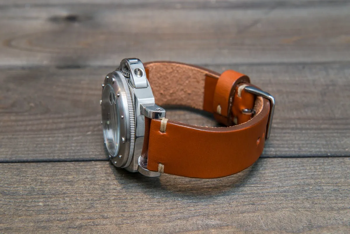 Leather watch strap 3-4 mm thick, Cognac color, handmade in Finland