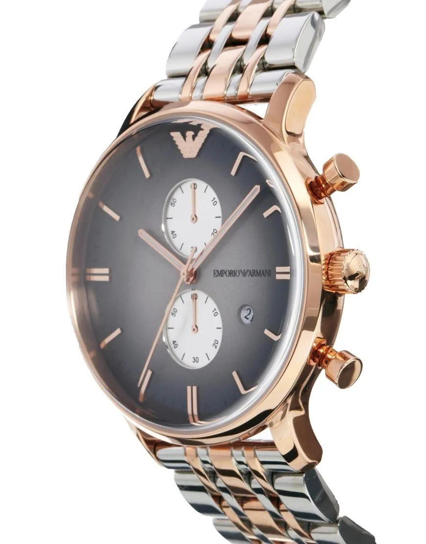 Mens Emporio Armani AR1721 Two Tone Chronograph Watch Grey Dial